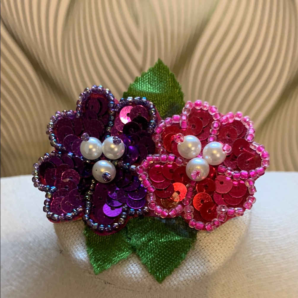 Vintage Sequin Flower Brooch Purple And Pink